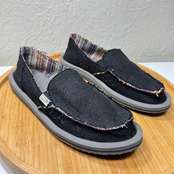 Sanuk Shoes - Sanuk Donna Hemp Loafers Womens 6 Sidewalk Surfer Slip On Two Tone Black SWF1160
